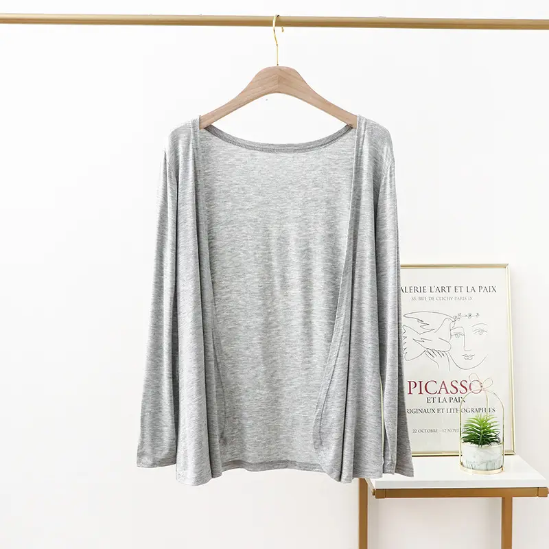 Gray Long Sleeve Modal Coat for Women - Image 7