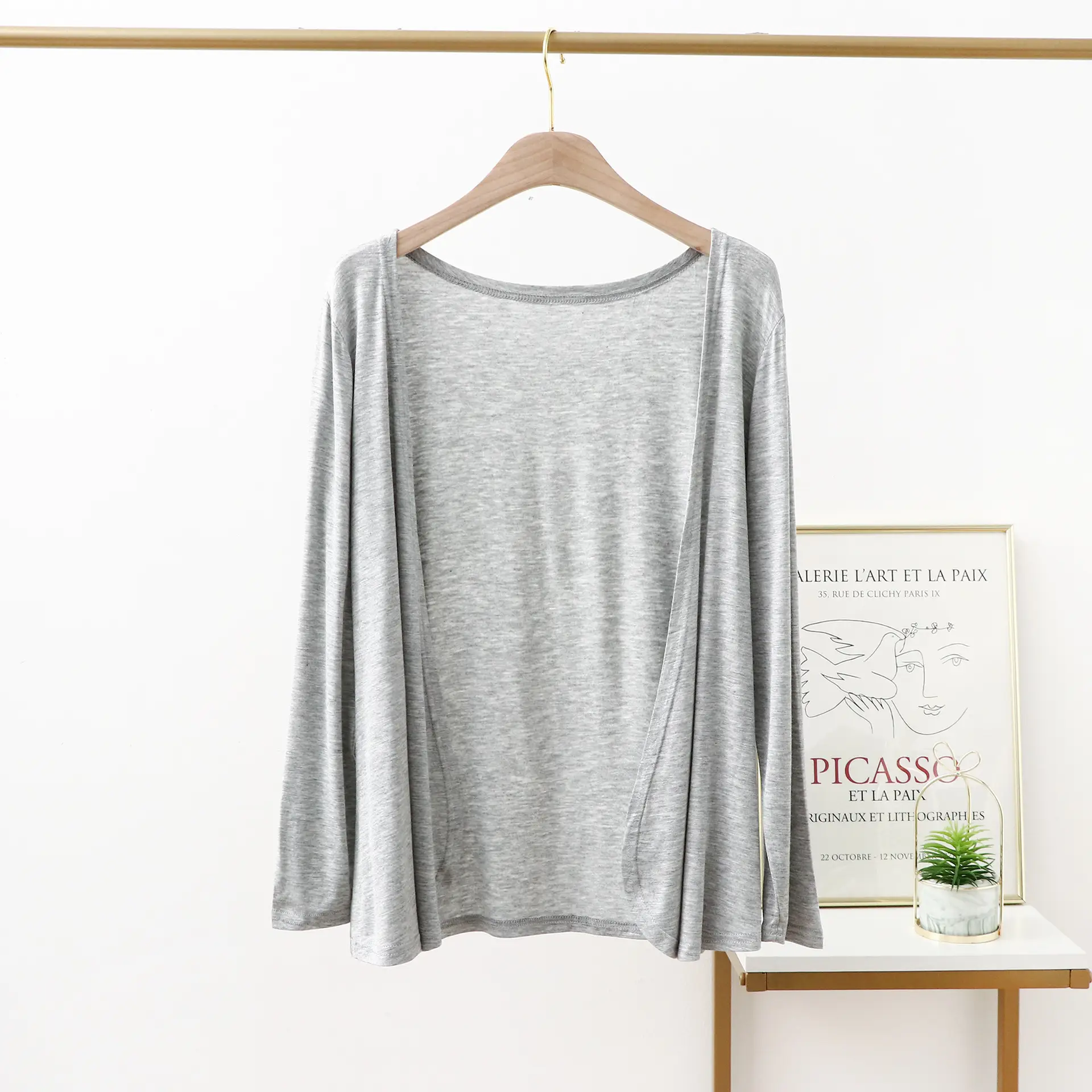 Gray Long Sleeve Modal Coat for Women - Image 3