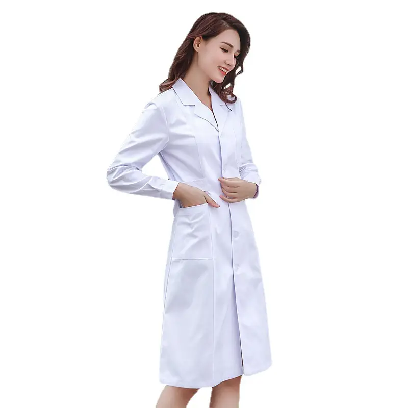 White Long Sleeve Doctor Coat Elastic Waist - Image 15