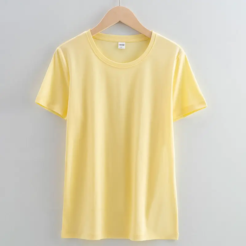 Women Cotton T-Shirt Beige Short Sleeve - Image 11