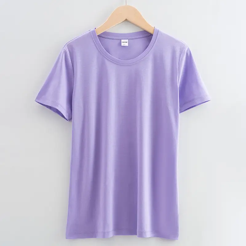 Women Cotton T-Shirt Beige Short Sleeve - Image 2