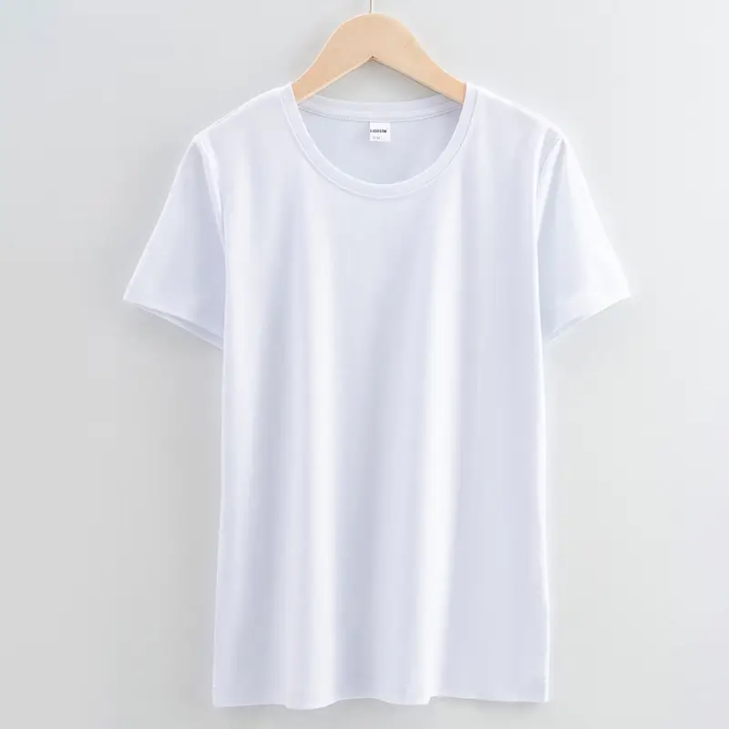 Women Cotton T-Shirt Beige Short Sleeve - Image 3