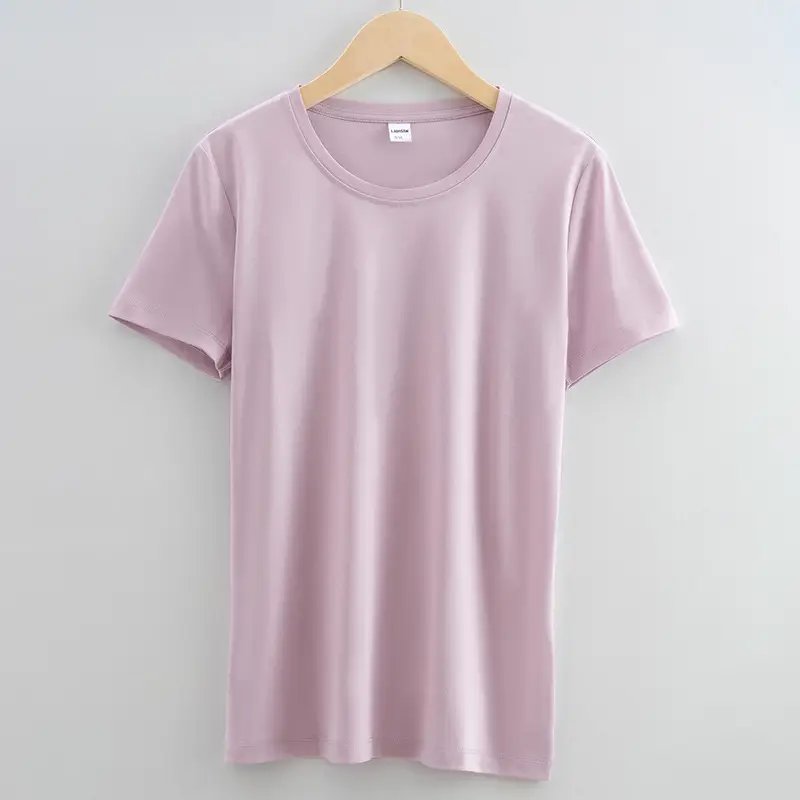 Women Cotton T-Shirt Beige Short Sleeve - Image 5