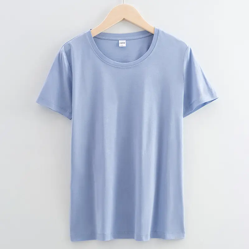 Women Cotton T-Shirt Beige Short Sleeve - Image 6
