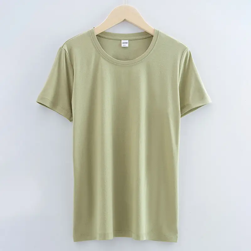Women Cotton T-Shirt Beige Short Sleeve - Image 8