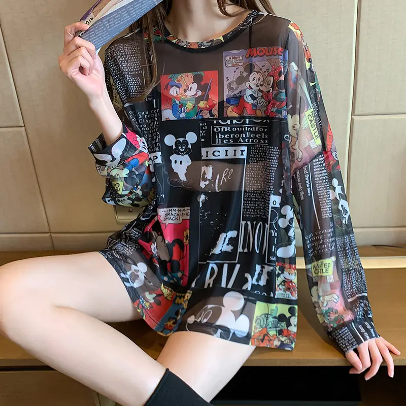 Mickey Printed Long Sleeve Shirt Women Black - Image 3