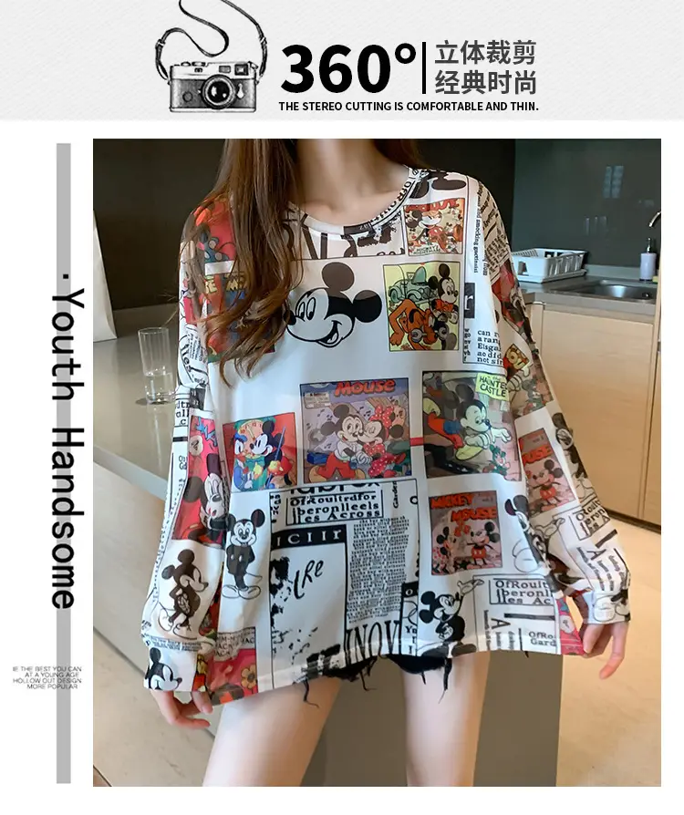 Mickey Printed Long Sleeve Shirt Women Black — feature 1