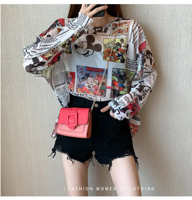 Mickey Printed Long Sleeve Shirt Women Black — feature 10