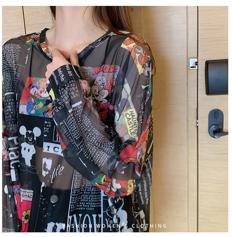 Mickey Printed Long Sleeve Shirt Women Black — feature 14