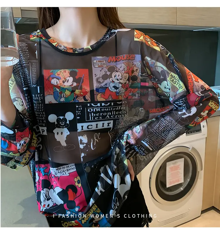 Mickey Printed Long Sleeve Shirt Women Black — feature 18