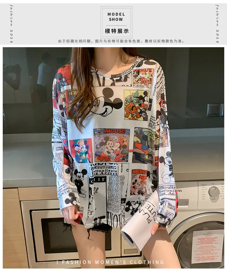 Mickey Printed Long Sleeve Shirt Women Black — feature 5
