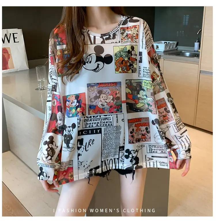 Mickey Printed Long Sleeve Shirt Women Black — feature 6