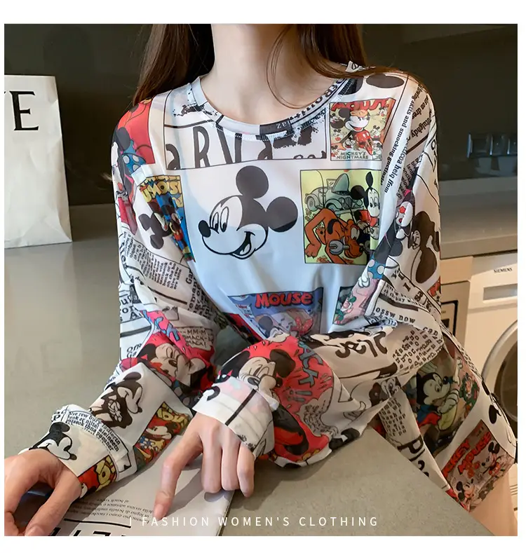 Mickey Printed Long Sleeve Shirt Women Black — feature 7