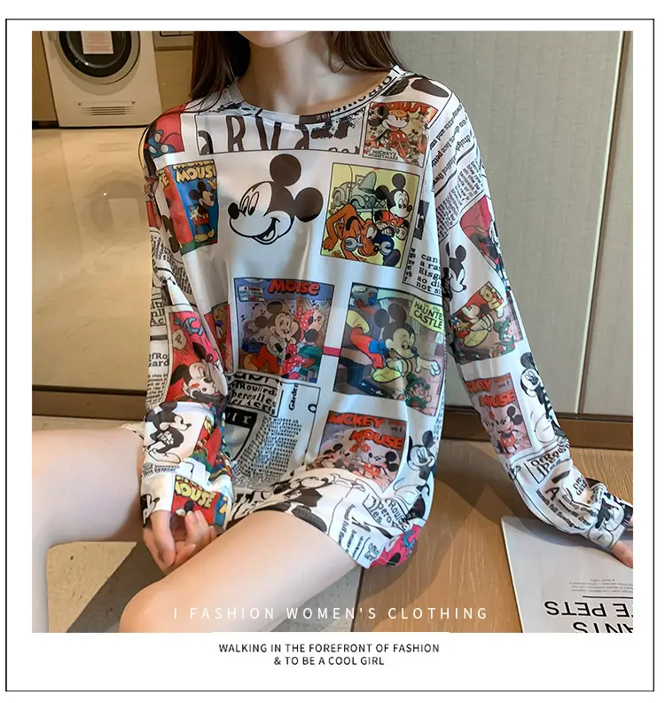 Mickey Printed Long Sleeve Shirt Women Black — feature 8