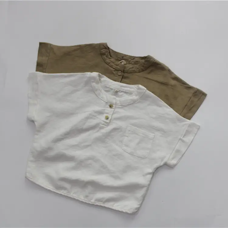 2026 Spring Boys T-Shirt Round Neck Short Sleeve Solid Color Korean Style Button-Up Girls' Top Summer Versatile - Image 3