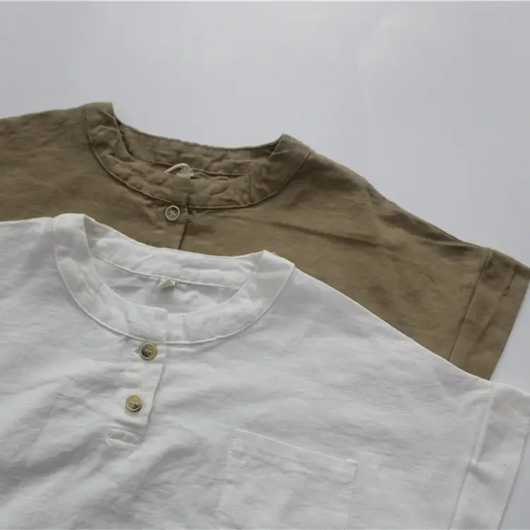 2026 Spring Boys T-Shirt Round Neck Short Sleeve Solid Color Korean Style Button-Up Girls' Top Summer Versatile - Image 4