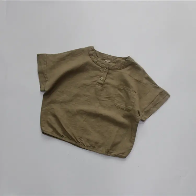 2026 Spring Boys T-Shirt Round Neck Short Sleeve Solid Color Korean Style Button-Up Girls' Top Summer Versatile - Image 6