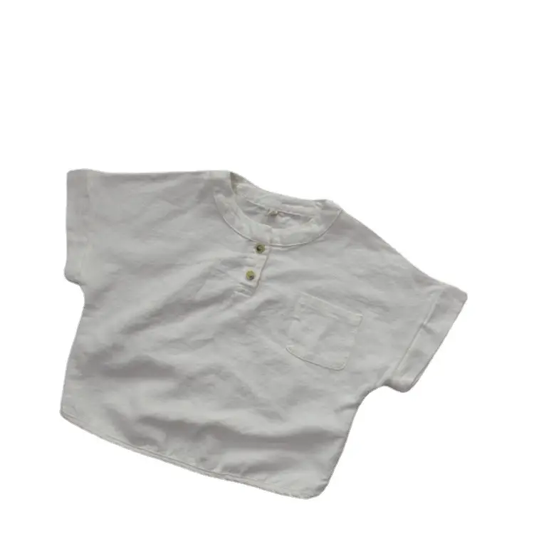 2026 Spring Boys T-Shirt Round Neck Short Sleeve Solid Color Korean Style Button-Up Girls' Top Summer Versatile - Image 7