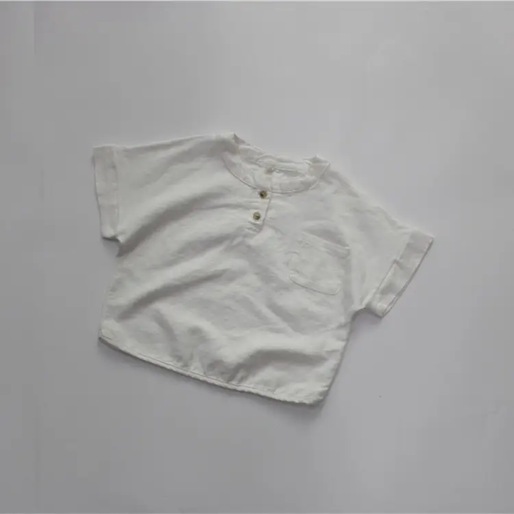 2026 Spring Boys T-Shirt Round Neck Short Sleeve Solid Color Korean Style Button-Up Girls' Top Summer Versatile — feature 12