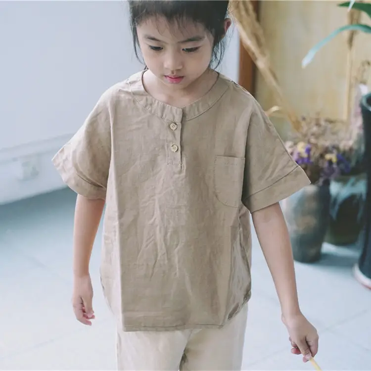 2026 Spring Boys T-Shirt Round Neck Short Sleeve Solid Color Korean Style Button-Up Girls' Top Summer Versatile — feature 13