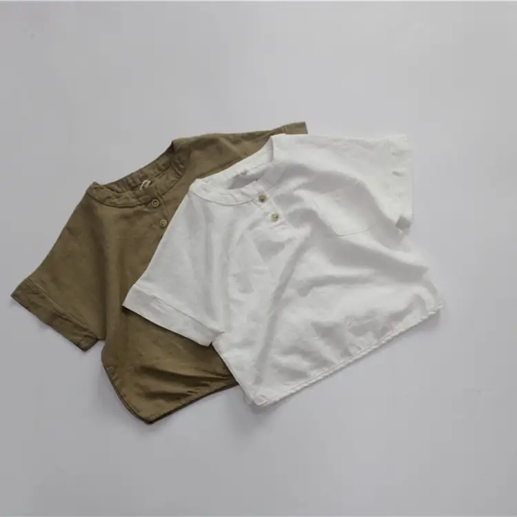 2026 Spring Boys T-Shirt Round Neck Short Sleeve Solid Color Korean Style Button-Up Girls' Top Summer Versatile — feature 4