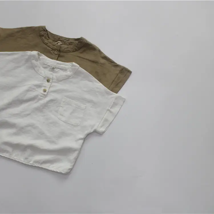 2026 Spring Boys T-Shirt Round Neck Short Sleeve Solid Color Korean Style Button-Up Girls' Top Summer Versatile — feature 7