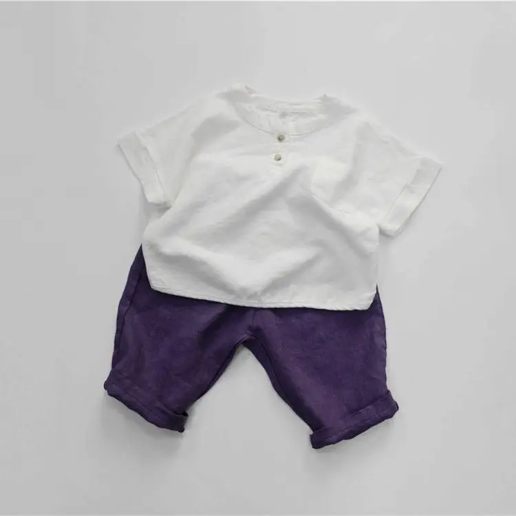 2026 Spring Boys T-Shirt Round Neck Short Sleeve Solid Color Korean Style Button-Up Girls' Top Summer Versatile — feature 8