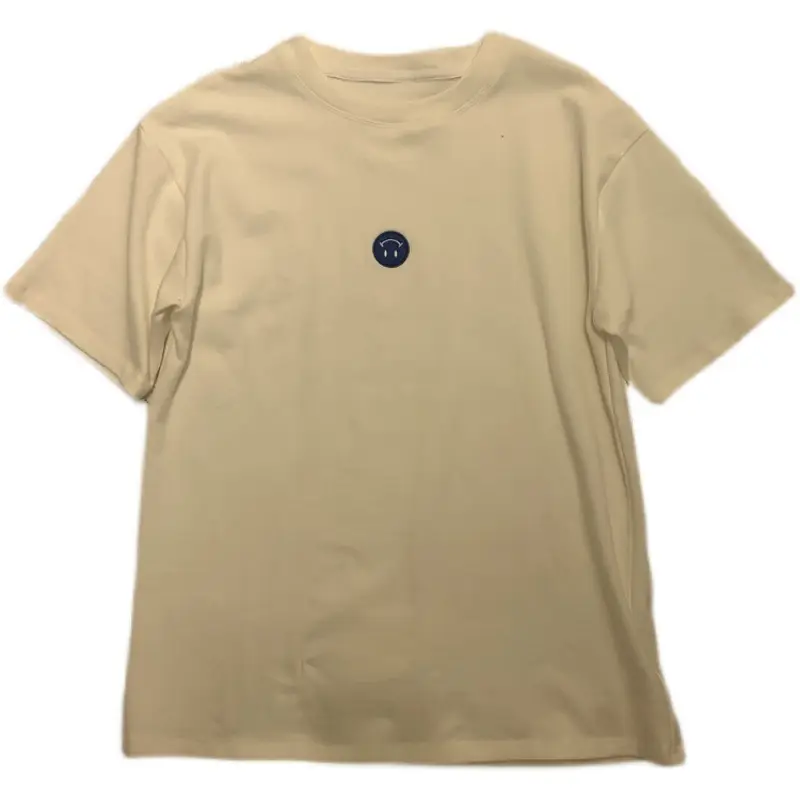 Women 2025 Summer Loose Fit Smiley T-Shirt Cream - Image 7