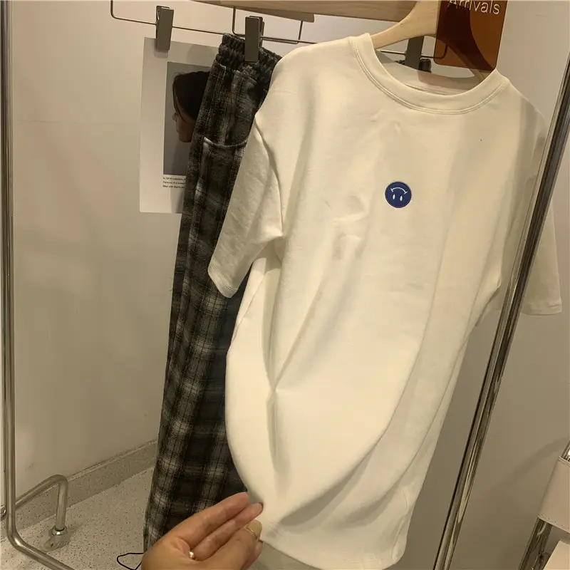 Women 2025 Summer Loose Fit Smiley T-Shirt Cream — feature 13