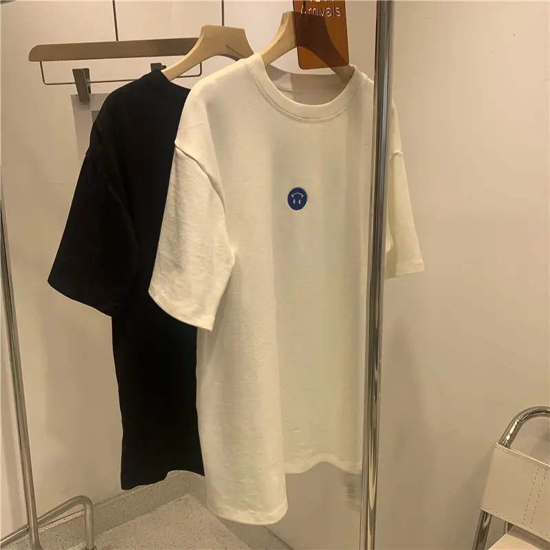 Women 2025 Summer Loose Fit Smiley T-Shirt Cream — feature 2