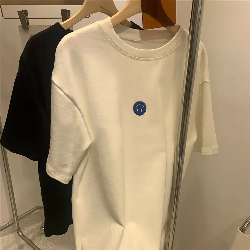 Women 2025 Summer Loose Fit Smiley T-Shirt Cream — feature 4