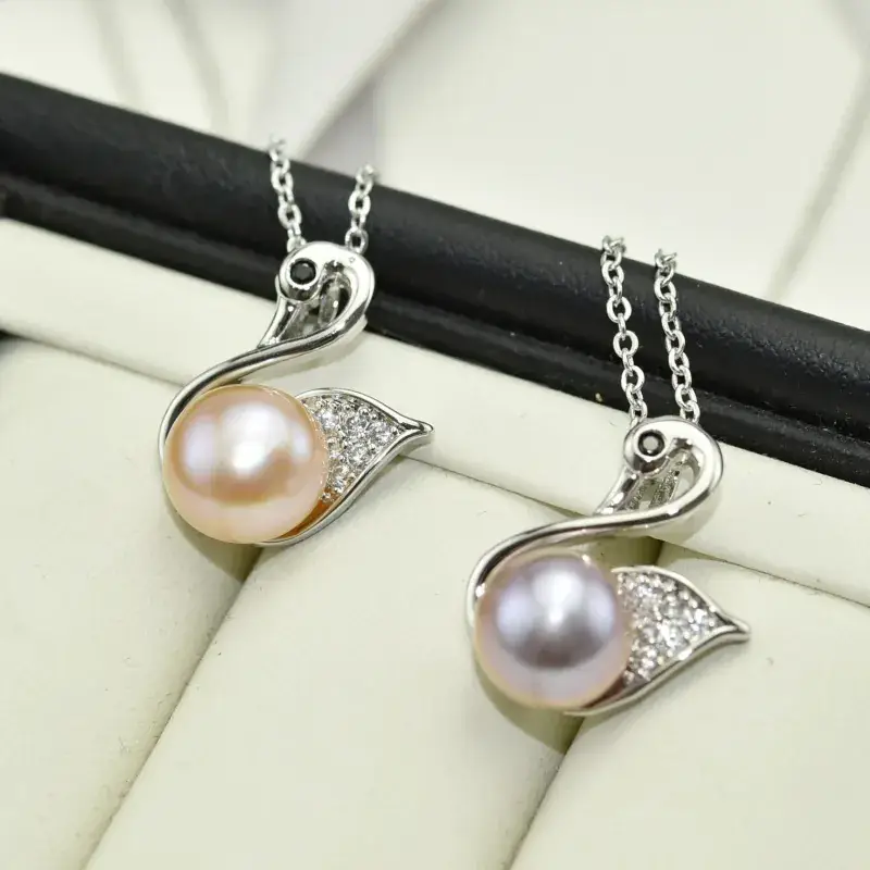 925 Silver Little Swan Pearl Pendant Necklace
