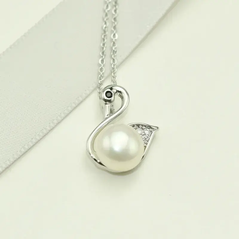 925 Silver Little Swan Pearl Pendant Necklace