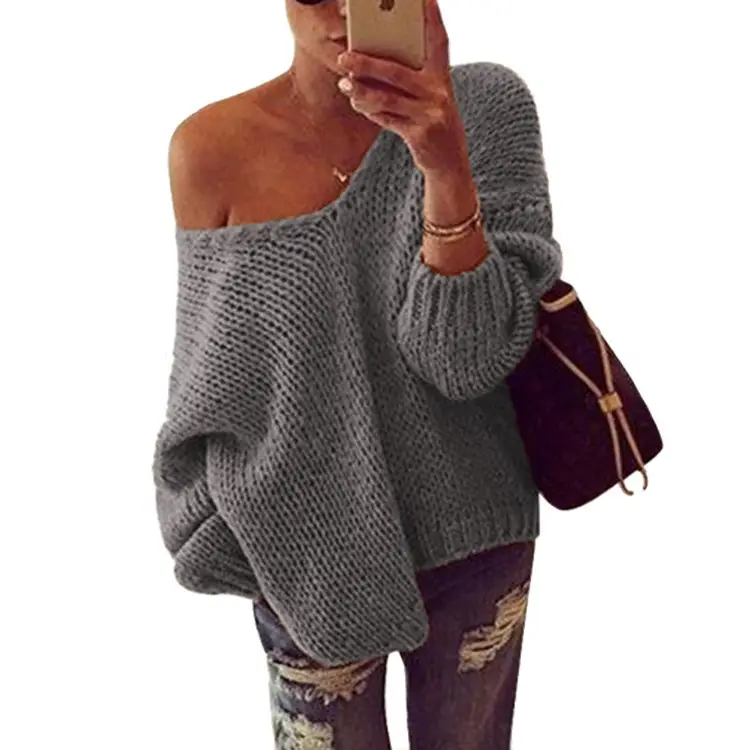 2025 V Neck Off Shoulder Knitwear Women European American Export - Image 4