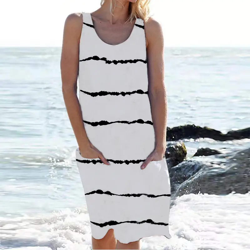2022 Women's Maroon Striped Sleeveless Dress - Image 2
