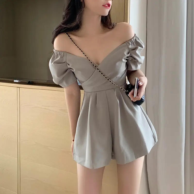 Feminine One-Shoulder Jumpsuit Suit Grey - Image 5