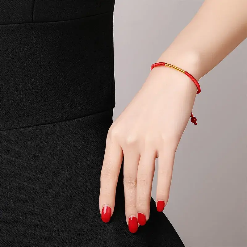 Red 3D Gold Bead Hand Rope Bracelet for Men Women - Image 4