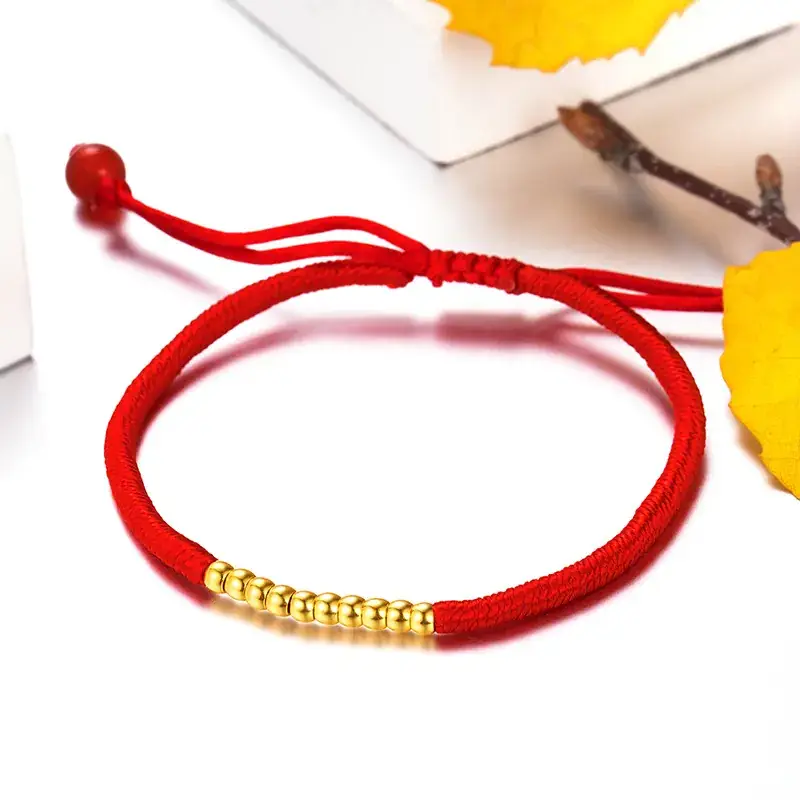 Red 3D Gold Bead Hand Rope Bracelet for Men Women - Image 5