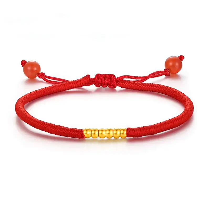 Red 3D Gold Bead Hand Rope Bracelet for Men Women - Image 6