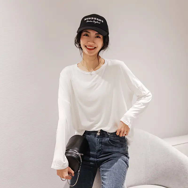 Women Korean Style Slimming Crewneck T-Shirt Green Plus Size