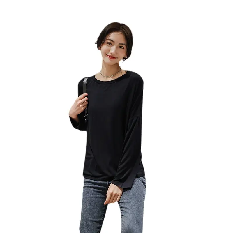 Women Korean Style Slimming Crewneck T-Shirt Green Plus Size