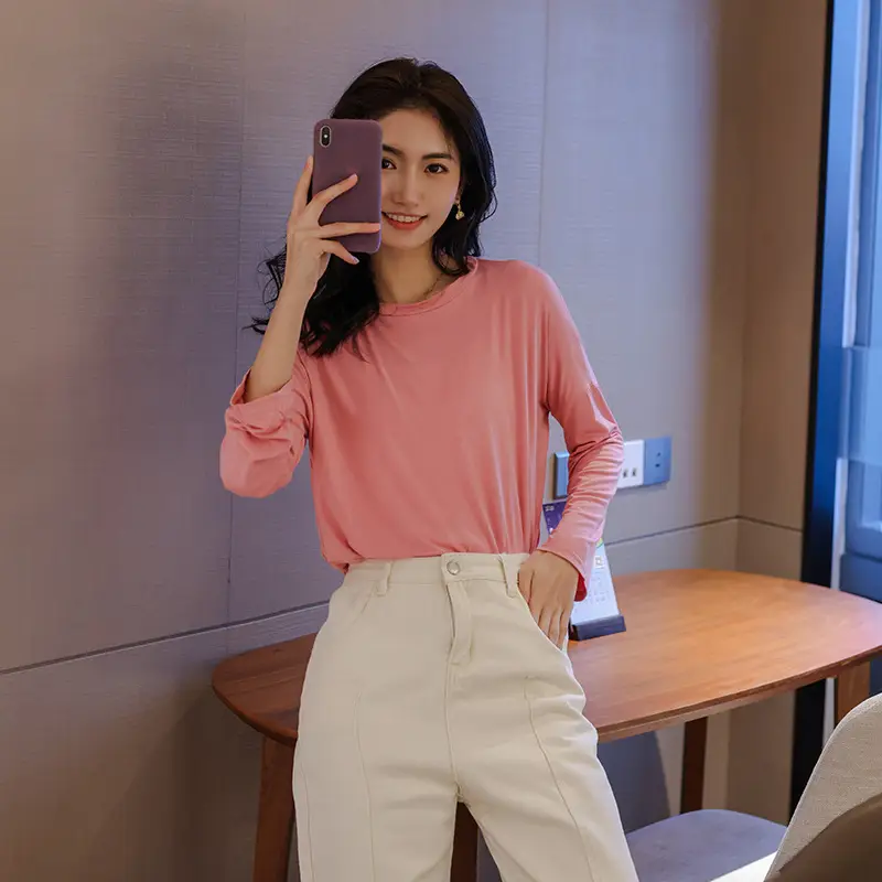 Women Korean Style Slimming Crewneck T-Shirt Green Plus Size