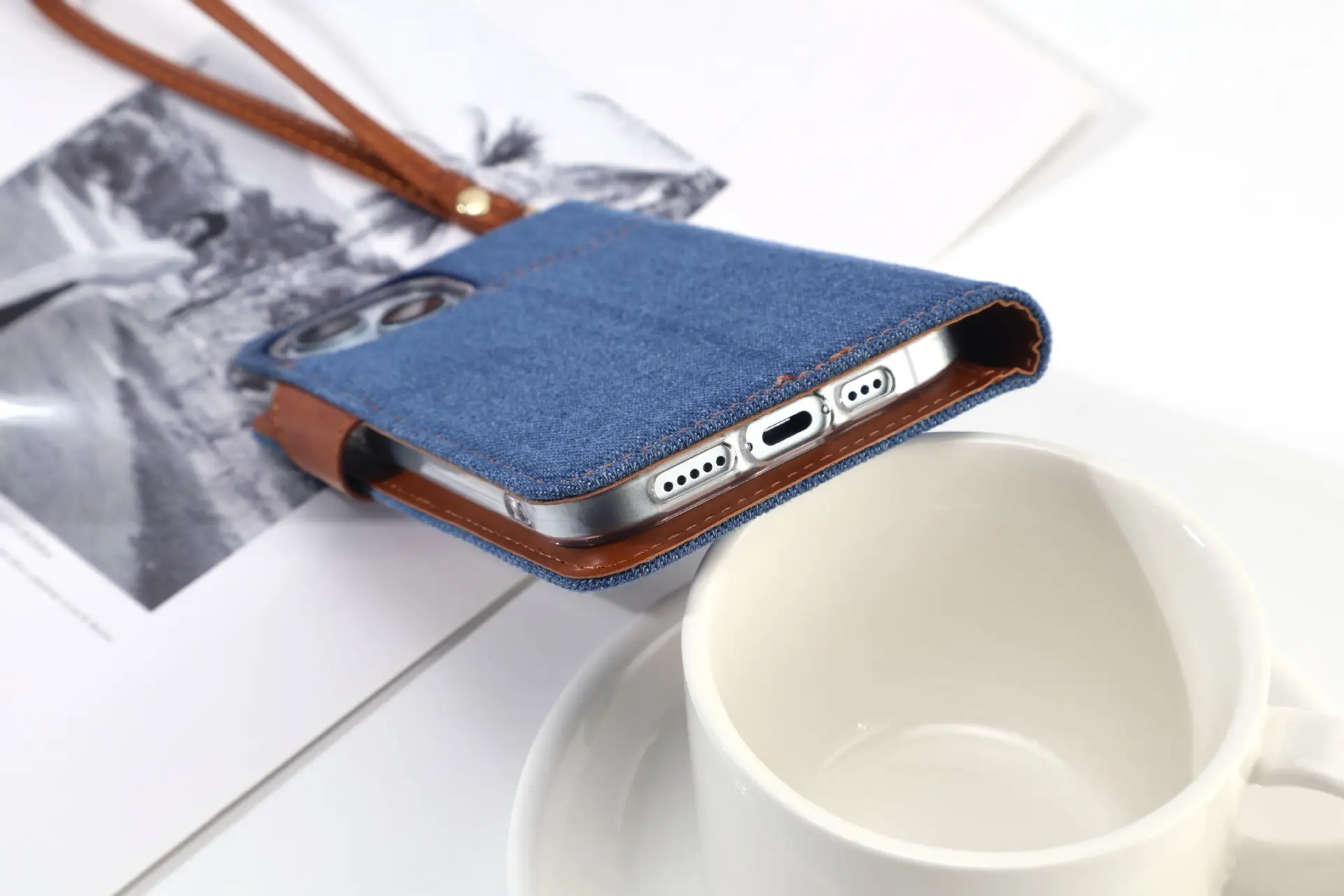 Blue Denim Phone Case with Card Slot & Wallet Style Design — feature 11