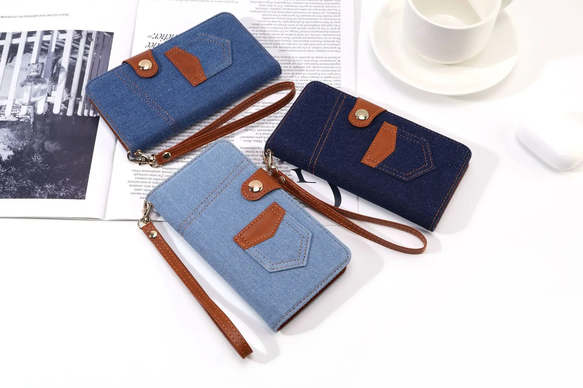 Blue Denim Phone Case with Card Slot & Wallet Style Design — feature 2