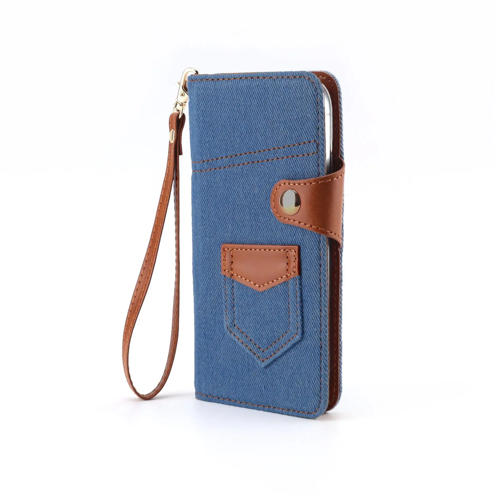 Blue Denim Phone Case with Card Slot & Wallet Style Design — feature 21