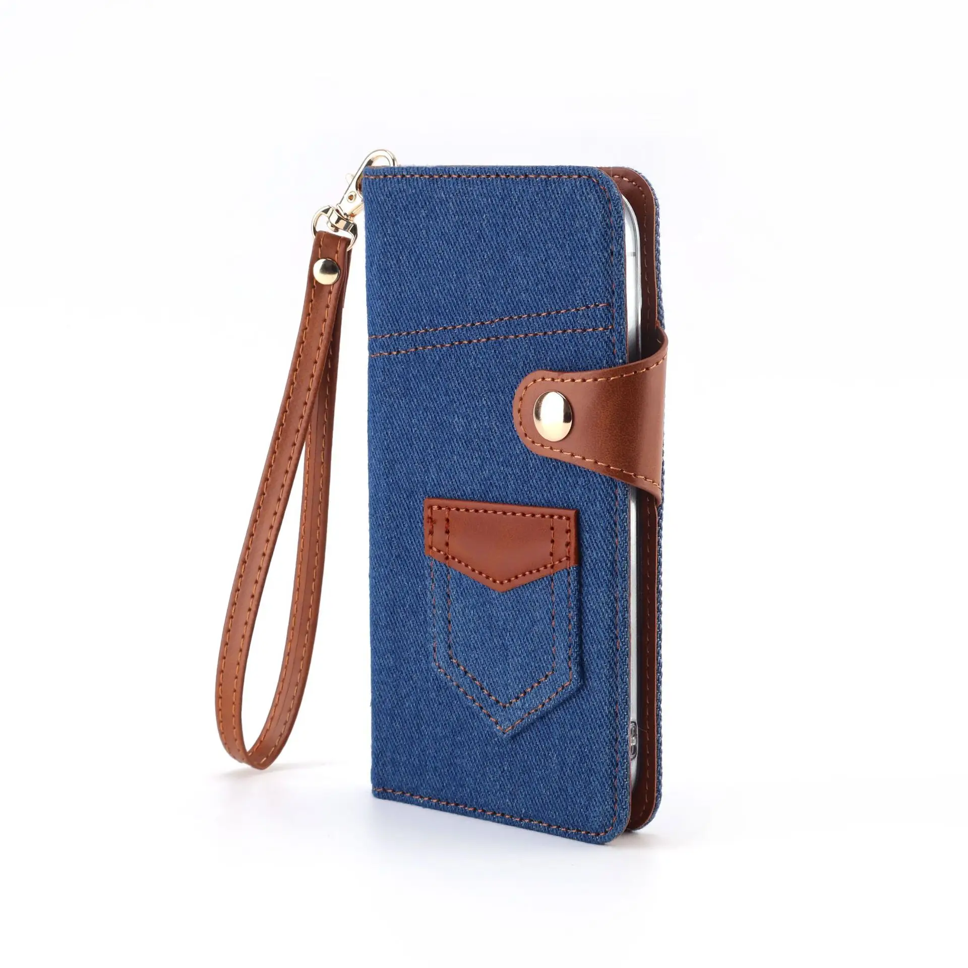 Blue Denim Phone Case with Card Slot & Wallet Style Design — feature 25