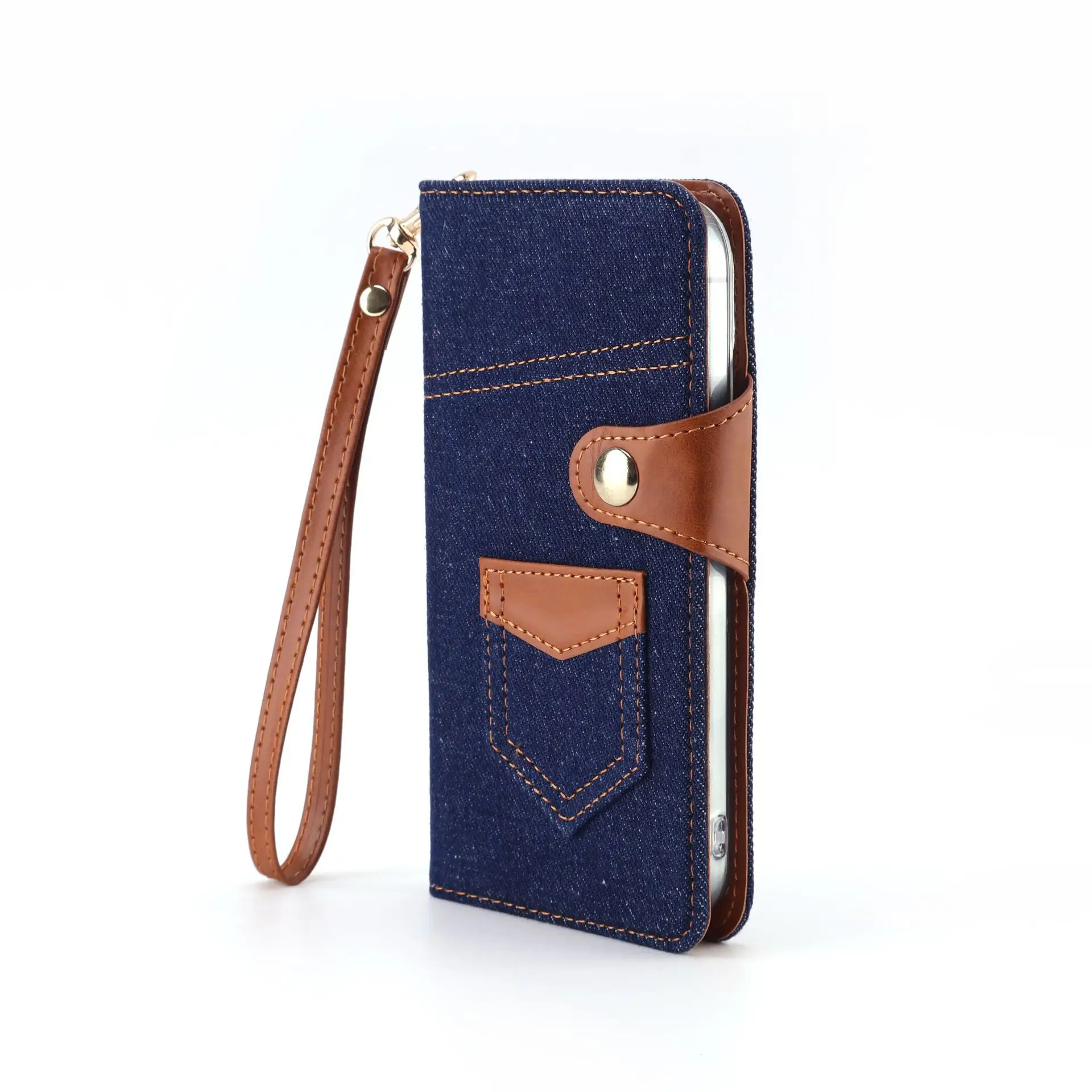 Blue Denim Phone Case with Card Slot & Wallet Style Design — feature 29