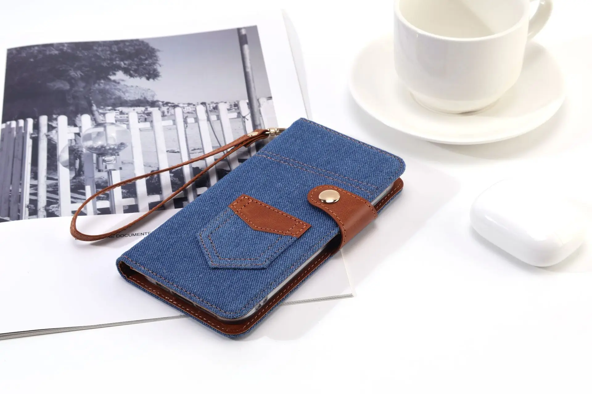Blue Denim Phone Case with Card Slot & Wallet Style Design — feature 5