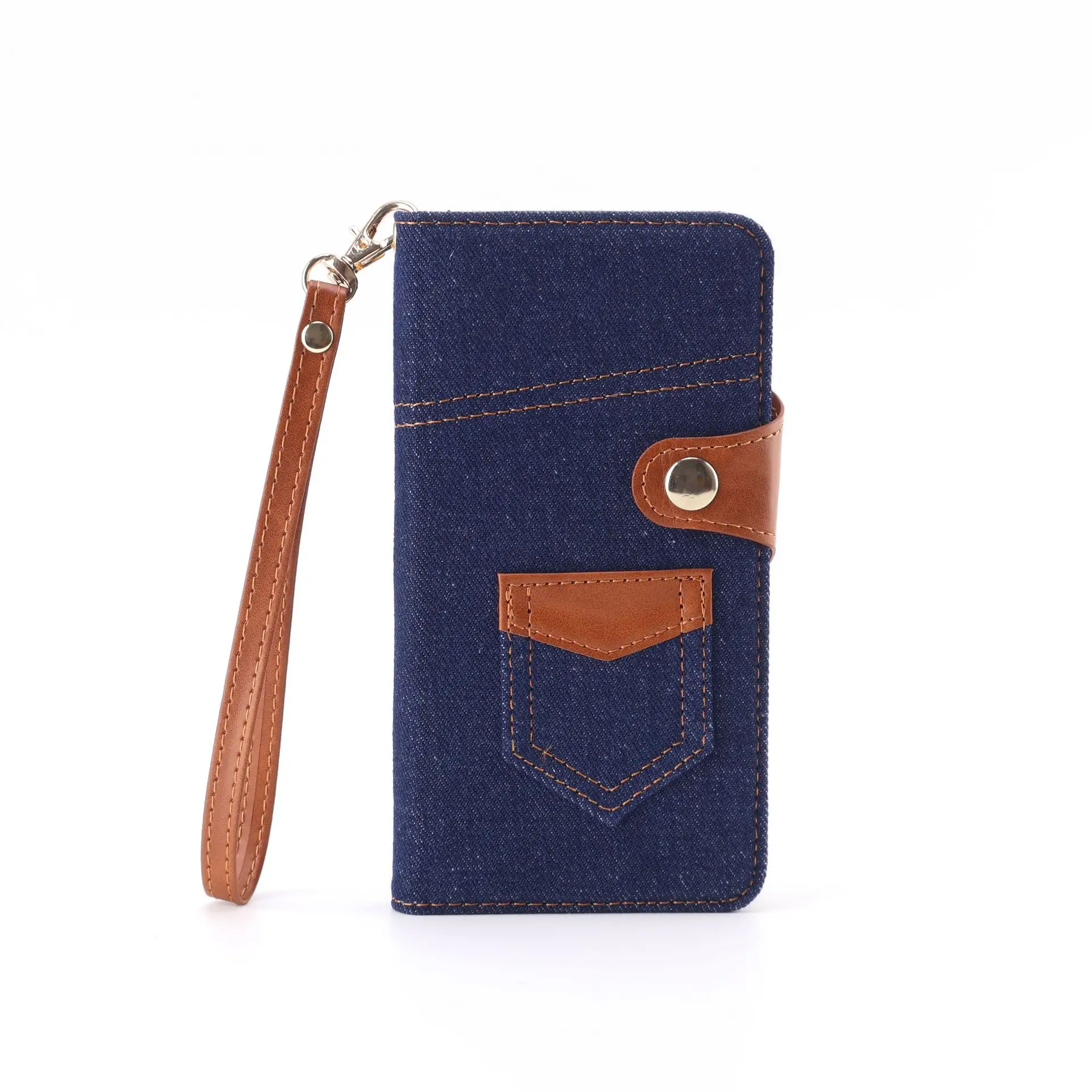 Blue Denim Phone Case with Card Slot & Wallet Style Design - Image 3