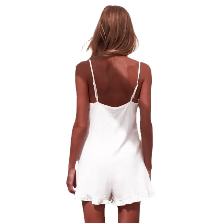White Ruffled Cotton Sling Shorts Set for Women - Image 5